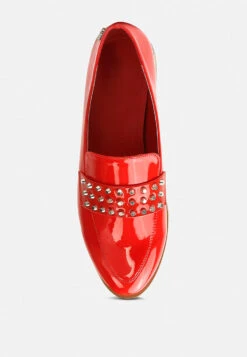 MEANBABE Semicasual Stud Detail Patent Loafers In Red -Rag & Co MEANBABESemicasualStudDetailPatentLoafersinRed RCSH4051 Red 8