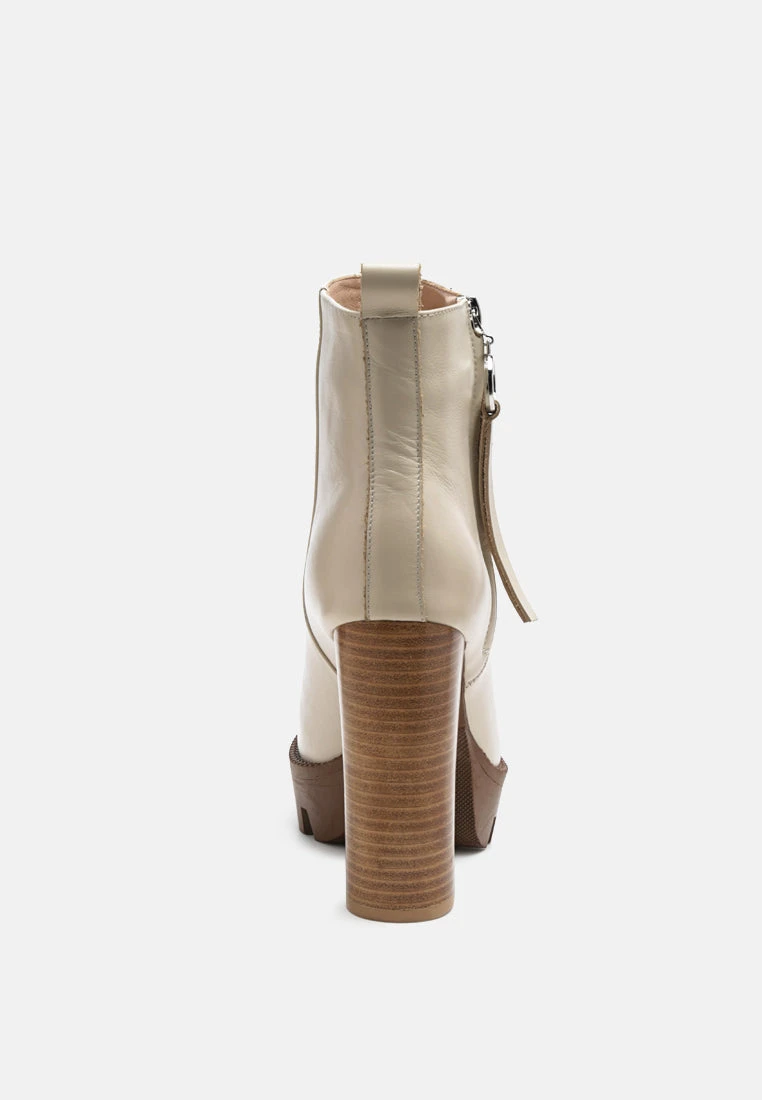MISTRESS High Block Heeled Chunky Leather Boot In Beige 8 MISTRESS High Block Heeled Chunky Leather Boot In Beige - Image 6