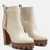 MISTRESS High Block Heeled Chunky Leather Boot In Beige -Rag & Co MISTRESSHighBlockHeeledChunkyLeatherBootinBeige RCSH2535 BEIGE 7