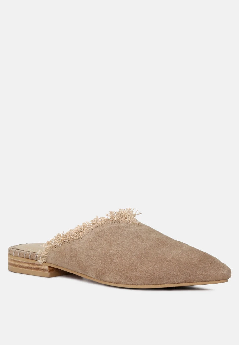 MOLLY Taupe Frayed Leather Mules 3 MOLLY Taupe Frayed Leather Mules