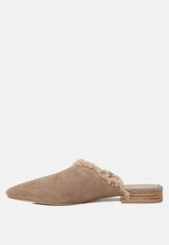 MOLLY Taupe Frayed Leather Mules 12 MOLLY Taupe Frayed Leather Mules -Rag & Co MOLLYTaupeFrayedLeatherMules RCSH1868 Taupe 4
