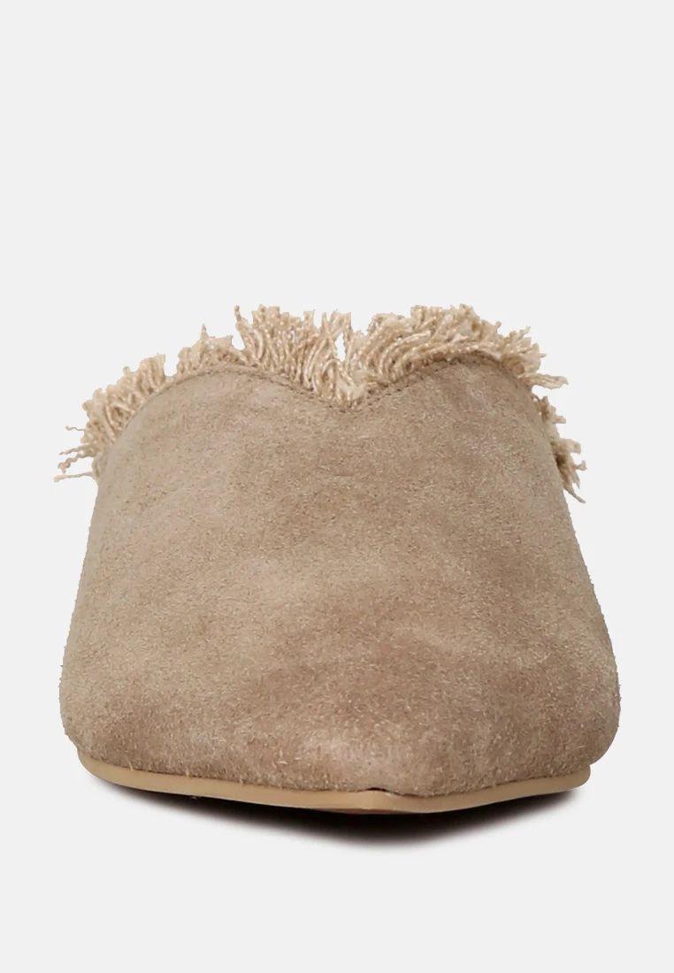 MOLLY Taupe Frayed Leather Mules 7 MOLLY Taupe Frayed Leather Mules - Image 5