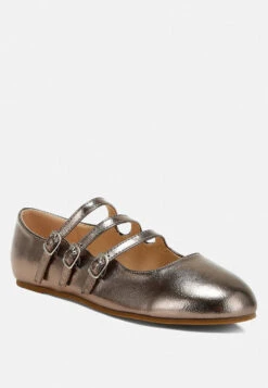 Macarina Triple Strap Mary Jane Ballerinas -Rag & Co Macarina Triple Strap Mary Jane Sandals RCSH4804 PEWTER 10
