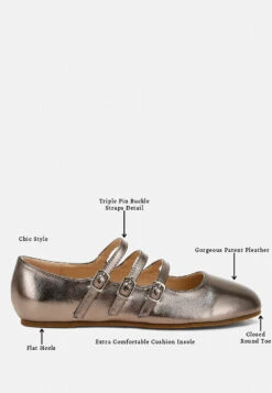 Macarina Triple Strap Mary Jane Ballerinas -Rag & Co Macarina Triple Strap Mary Jane Sandals RCSH4804 PEWTER 4