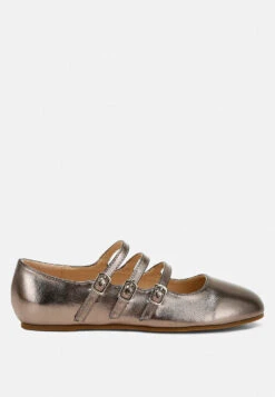 Macarina Triple Strap Mary Jane Ballerinas -Rag & Co Macarina Triple Strap Mary Jane Sandals RCSH4804 PEWTER 5