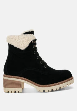 Madoka Fur Collar Chunky Ankle Boots -Rag & Co Madoka Fur Collar Chunky Ankle Boots RCSH5011 BLACK 4