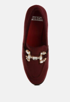 Maestro Diamante Embellished Horsebit Loafers -Rag & Co Maestro Diamante Embellished Horsebit Loafers RCSH4992 BURGUNDY 2