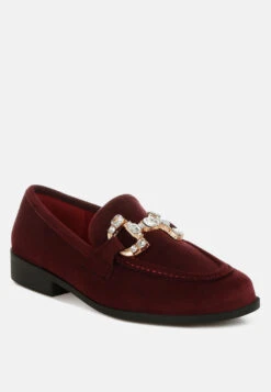 Maestro Diamante Embellished Horsebit Loafers -Rag & Co Maestro Diamante Embellished Horsebit Loafers RCSH4992 BURGUNDY 6