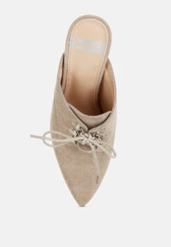 Miladi Genuine Suede Leather Stiletto Mules -Rag & Co MiladiSuedeStilettoMulesRCSH5366BEIGE 3