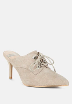 Miladi Genuine Suede Leather Stiletto Mules -Rag & Co MiladiSuedeStilettoMulesRCSH5366BEIGE 6