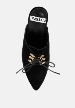 Miladi Genuine Suede Leather Stiletto Mules -Rag & Co Miladi Suede Stiletto Mules RCSH5366 BLACK 3