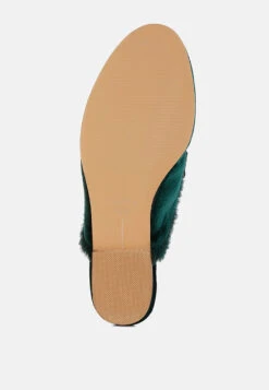 Seyhan Fur Detail Velvet Slip-On Mules 16 Seyhan Fur Detail Velvet Slip-On Mules -Rag & Co MulesFurDetailVelvetSlip OnMules RCSH5205 BottleGreen 11
