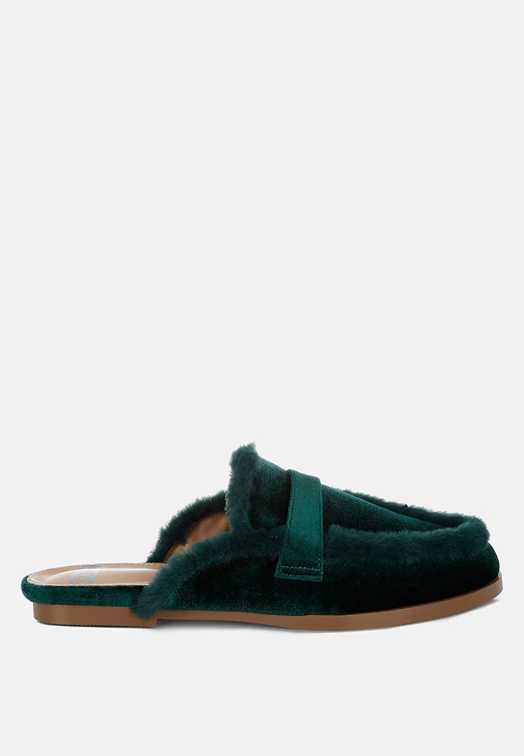 Seyhan Fur Detail Velvet Slip-On Mules 3 Seyhan Fur Detail Velvet Slip-On Mules