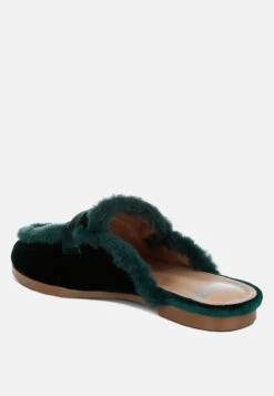 Seyhan Fur Detail Velvet Slip-On Mules 14 Seyhan Fur Detail Velvet Slip-On Mules -Rag & Co MulesFurDetailVelvetSlip OnMules RCSH5205 BottleGreen 9