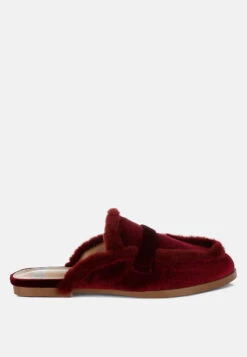 Seyhan Fur Detail Velvet Slip-On Mules 17 Seyhan Fur Detail Velvet Slip-On Mules -Rag & Co Mules Fur Detail Velvet Slip On Mules RCSH5205 Burgundy 3