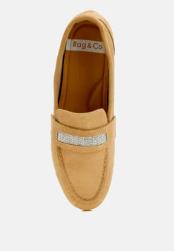 New Ode Rhinestone Penny Strap Loafers -Rag & Co NewOdeRhinestonePennyStrapLoafersRCSH5058BEIGE 3
