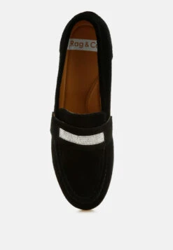 New Ode Rhinestone Penny Strap Loafers -Rag & Co New Ode Rhinestone Penny Strap Loafers RCSH5058 BLACK 2