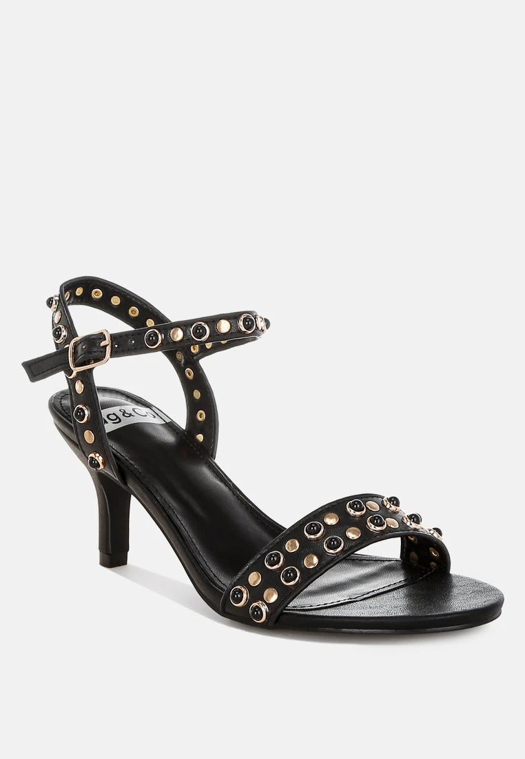 Nidara Studded Real Leather Kitten Heel Sandals 10 Nidara Studded Real Leather Kitten Heel Sandals - Image 8