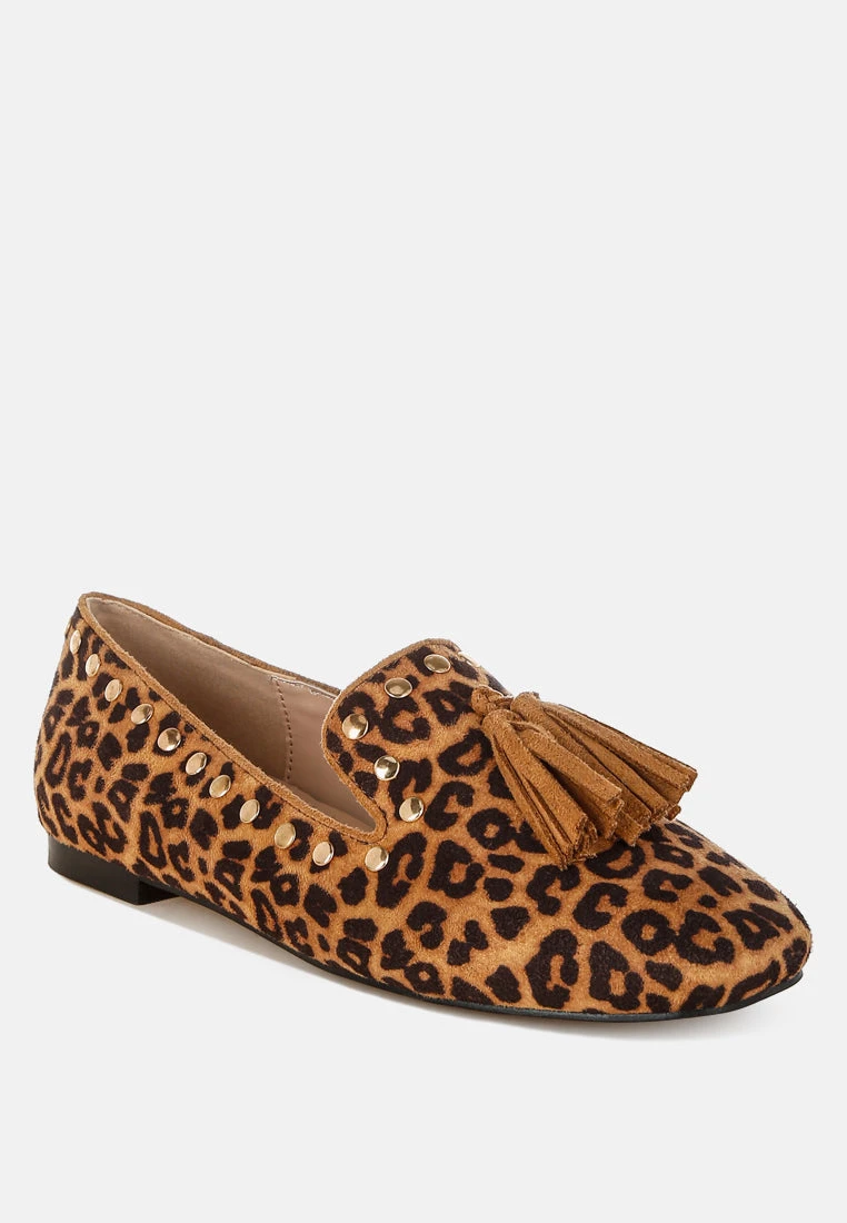 Niloha Studs & Tassels Detail Leopard Loafers 3 Niloha Studs & Tassels Detail Leopard Loafers - Image 2