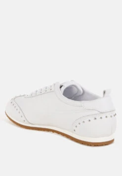 Odaya Studded Real Soft Leather Sneakers -Rag & Co OdayaStuddedRealSoftLeatherSneakersRCSH5573WHITE 3