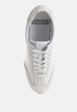 Odaya Studded Real Soft Leather Sneakers -Rag & Co OdayaStuddedRealSoftLeatherSneakersRCSH5573WHITE 5