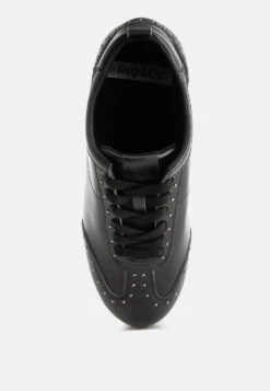 Odaya Studded Real Soft Leather Sneakers -Rag & Co Odaya Studded Real Soft Leather Sneakers RCSH5573 BLACK 2