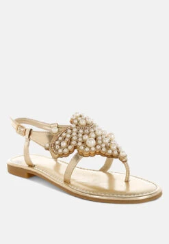 Opazie Metallic Pearl Embellished Flats 16 Opazie Metallic Pearl Embellished Flats -Rag & Co OpazieMetallicPearlEmbellishedFlatsRCSH5546GOLD 3