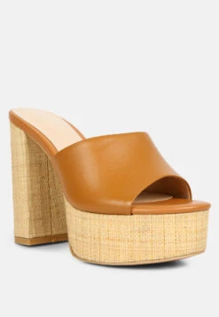 SHURI Open Toe High Block Heel Sandals In Tan