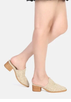 PALMA Natural Stacked Heel Mules 15 PALMA Natural Stacked Heel Mules -Rag & Co PALMANaturalStackedHeelMules RCSH1867 Natural 16