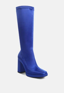 PRESTO Blue Stretchable Satin Long Boot 10 PRESTO Blue Stretchable Satin Long Boot -Rag & Co PRESTOBlueStretchableSatinLongBoot RCSH3985 Blue 3