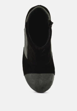 HURON Grey Fine Suede Patchwork Ankle Boots 10 HURON Grey Fine Suede Patchwork Ankle Boots -Rag & Co RCSH2963 BLACK GREY 7