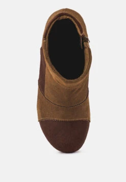 HURON Brown Fine Suede Patchwork Ankle Boots 14 HURON Brown Fine Suede Patchwork Ankle Boots -Rag & Co RCSH2963 BROWN TAN 7