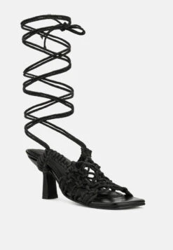 BEROE Black Braided Handcrafted Lace Up Sandal 12 BEROE Black Braided Handcrafted Lace Up Sandal -Rag & Co RCSH3120 BLACK 2