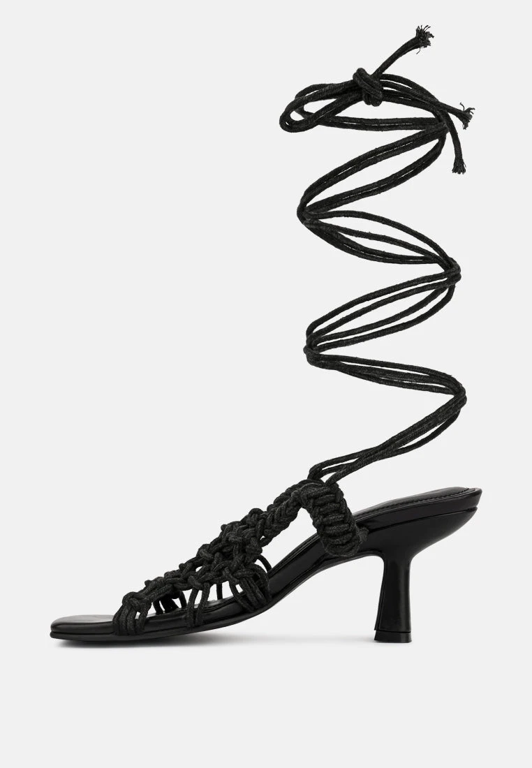 BEROE Black Braided Handcrafted Lace Up Sandal 7 BEROE Black Braided Handcrafted Lace Up Sandal - Image 5