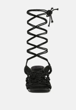 BEROE Black Braided Handcrafted Lace Up Sandal 13 BEROE Black Braided Handcrafted Lace Up Sandal -Rag & Co RCSH3120 BLACK 5