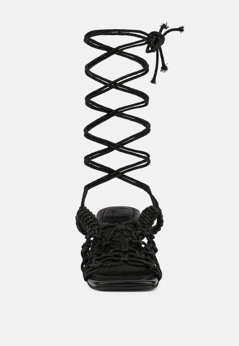 BEROE Black Braided Handcrafted Lace Up Sandal 6 BEROE Black Braided Handcrafted Lace Up Sandal - Image 4