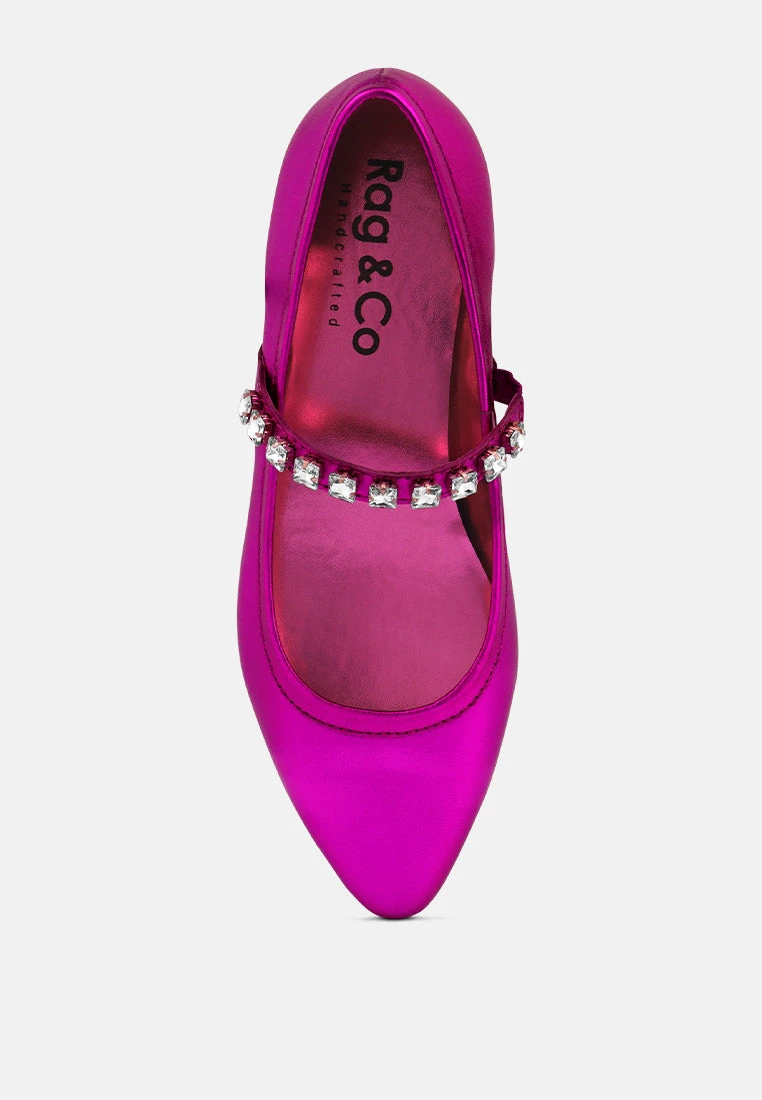 ALVERNO Metallic Diamante Mary Jane Leather Flats In Fuchsia 8 ALVERNO Metallic Diamante Mary Jane Leather Flats In Fuchsia - Image 6
