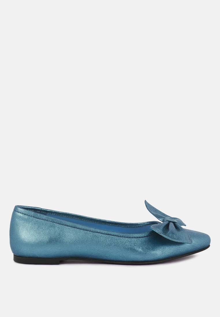 PIE-TRIBE Metallic Bow Ballerinas In Blue 4 PIE-TRIBE Metallic Bow Ballerinas In Blue - Image 2