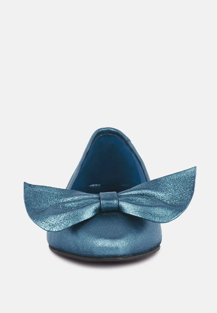 PIE-TRIBE Metallic Bow Ballerinas In Blue 5 PIE-TRIBE Metallic Bow Ballerinas In Blue - Image 3