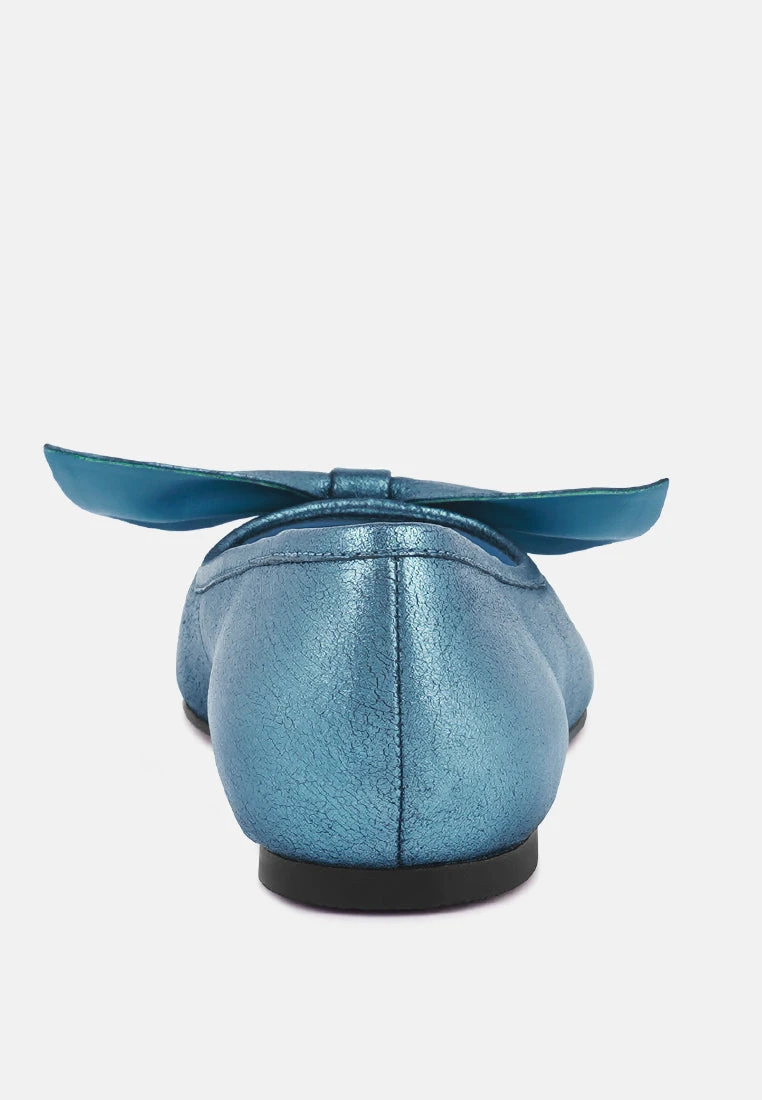 PIE-TRIBE Metallic Bow Ballerinas In Blue 7 PIE-TRIBE Metallic Bow Ballerinas In Blue - Image 5