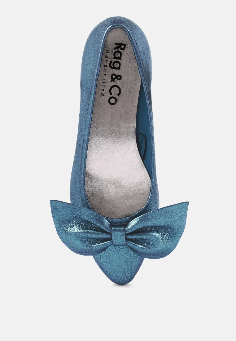 PIE-TRIBE Metallic Bow Ballerinas In Blue 8 PIE-TRIBE Metallic Bow Ballerinas In Blue - Image 6
