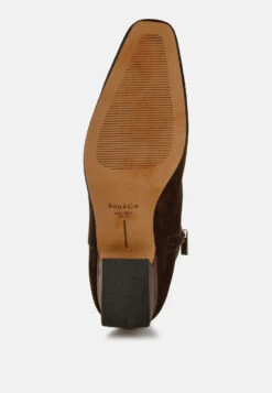 Hakra Flared Heel Suede Boots -Rag & Co RCSH5154Brown 8