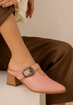 Holler Carved Buckle Statement Mules 28 Holler Carved Buckle Statement Mules -Rag & Co RCSH5571 pink