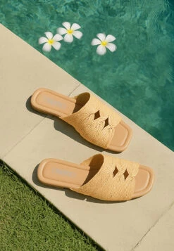 Daisy Doe Raffia Square Toe Flats -Rag & Co RCSH5615 beige