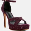 REGALIA Purple Rhinestone Embellished Stiletto Sandals -Rag & Co REGALIAPurpleDiamanteStuddedHighHeelDressSandals RCSH3844Purple 2