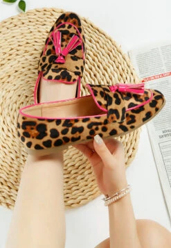 Folklore Micro Suede Tassel Loafers -Rag & Co RSCH4940 leopard