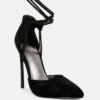 RULE-BREAKER Black Lace Up Stiletto Sandals -Rag & Co RULEBREAKERBlackMicrofiberHighHeeledLaceUpSandal RCSH3455 black 2