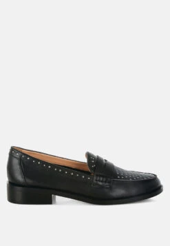 Raisa Stud Embellished Penny Loafers 18 Raisa Stud Embellished Penny Loafers -Rag & Co RaisaStudEmbellishedPennyLoafersRCSH5389BLACK 1