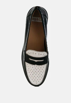 Raisa Stud Embellished Penny Loafers 16 Raisa Stud Embellished Penny Loafers -Rag & Co Raisa Stud Embellished Penny Loafers RCSH5389 BLACK OFF WHITE 1