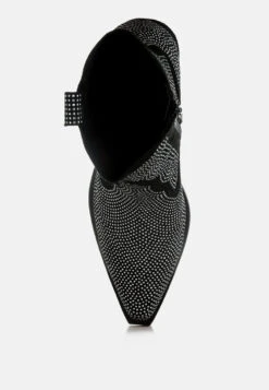 Costello Rhinestones Embellished Cowboy Boots -Rag & Co RhinestonesEmbellishedCowboyBoots RCSH5261 black 2